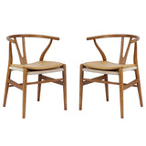 Forsho Set of 2 Solid Wood Wishbone Dining Chair with PU Soft Seat Cushion,Mid-Century Y Back Weave Dining Chair（Ash Wood - Walnut + Cushion） Forsho