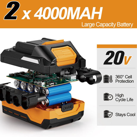 Adedad 1000N.m Cordless Impact Wrench 1/2 inch,20V 740ft-lbs High Torque Impact Gun with 2 x 4.0 AH Batteries,Sockets and Case,Brushless Power Impact Driver for Automotive and Heavy Duty Use Adedad