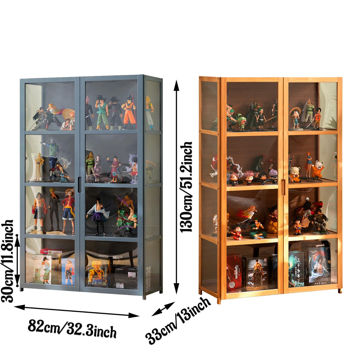 NENAGGE Curio Display Cabinet with Acrylic Doors for Collectibles Small Curio Cabinet 4 Tier 3 Tier Figures Display Case Toys Display Shelves Vitrina Storage Cabinet,Brown,4 Tier_Double Door NENAGGE