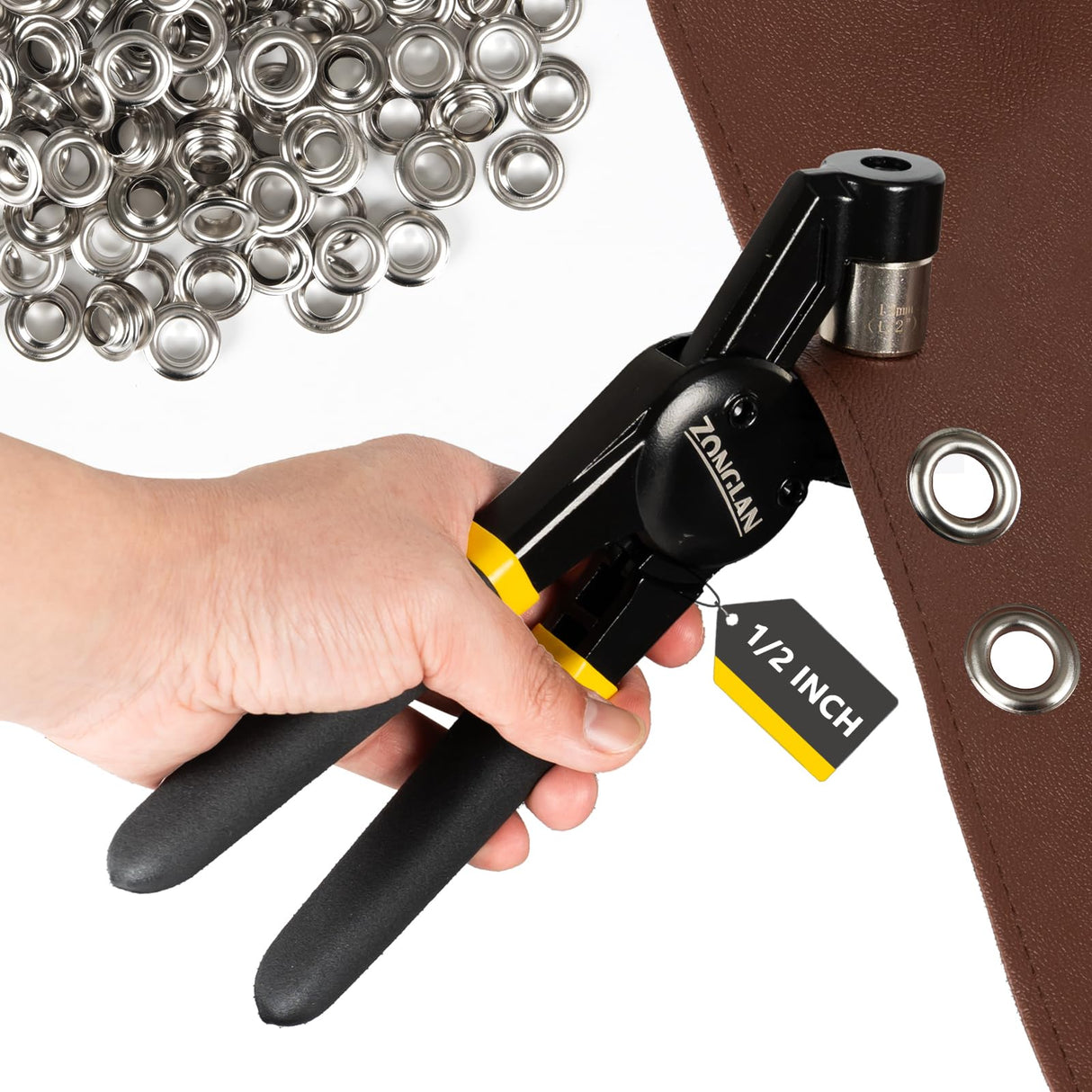 Heavy Duty Grommet Tool Kit with 1/2 Inch Die and 300 Sets of 12MM Grommets,Handheld Manual Eyelet Tool Rivet Press Punch Pliers for Leather Canvas Fabric zonglan