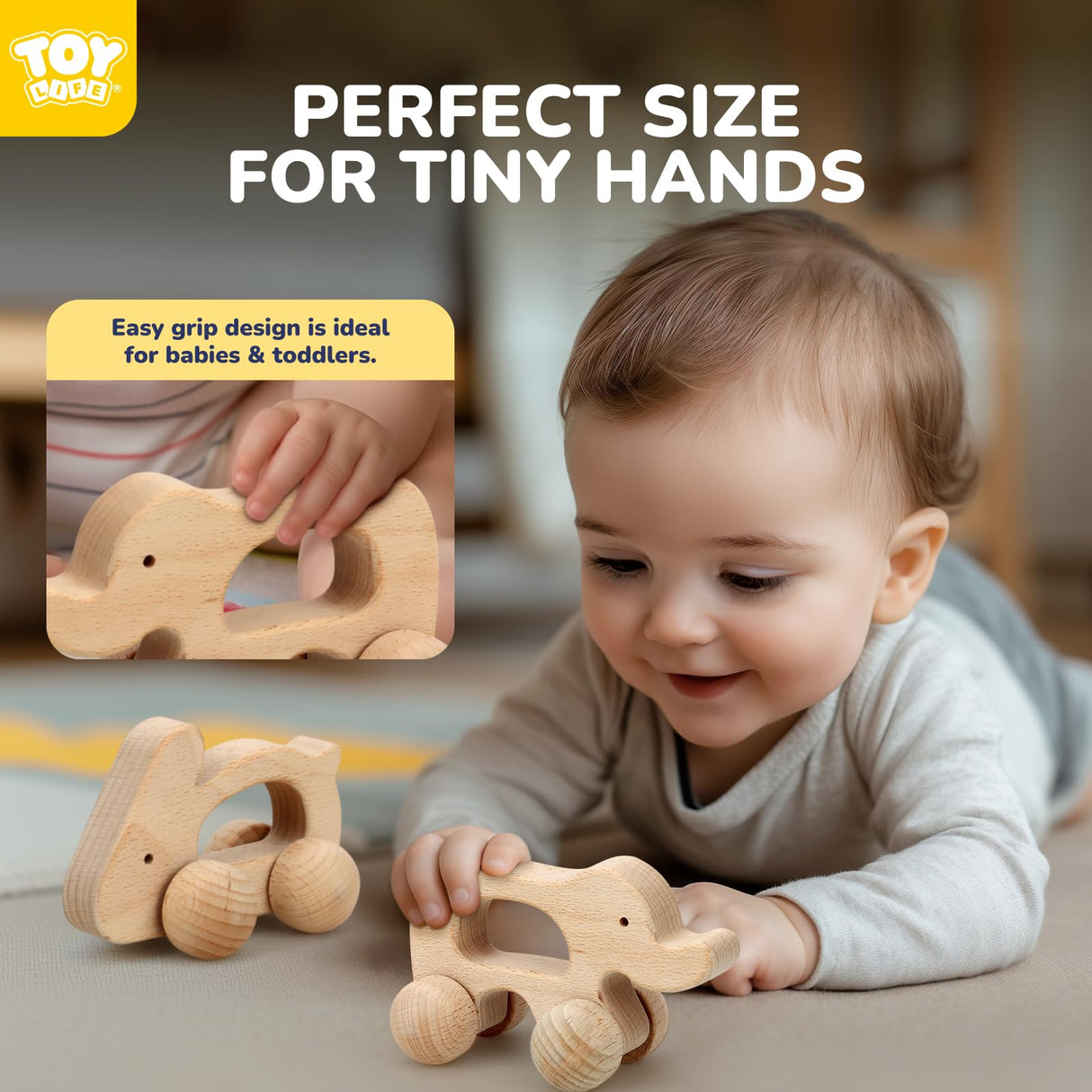 TOY Life Wooden Toys Cars, Animal Wooden Cars, Montessori Toys for Babies 0-6-12 Months, Wooden Baby Toys for 1 Year Old Boy Christmas Birthday Gift, Baby Boy Nursery Decor, Elephant & Rabbit Toy Car TOY Life