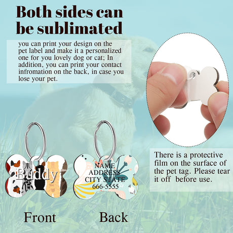 16 Pieces Sublimation Blank Dog Tag Paw Shape Sublimation Dog ID Tags Double Sided Dog Collar Tags with 16 Key Ring MDF Heat Transfer Pet Tag Pendent Blank Craft Pet Tag for Pets(Paw and Bone Style) Xuniea