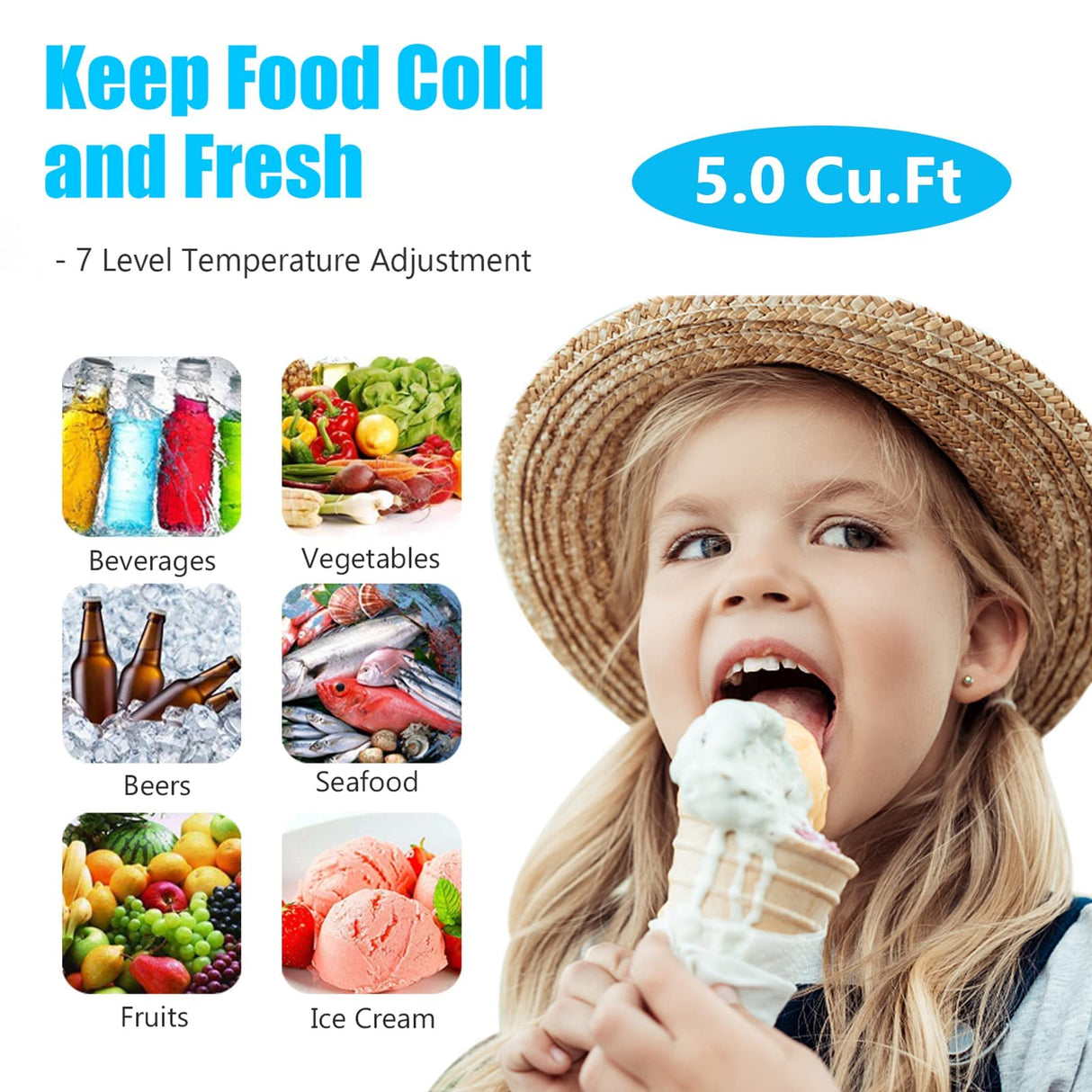 5.0 Cubic Feet Deep Chest Freezer Compact Freezers with Adjustable Thermostat Top Open Door Freezer Compressor Cooling with Rmovable Storage Basket for Home Kitchen Office and Bar (Black) WANAI