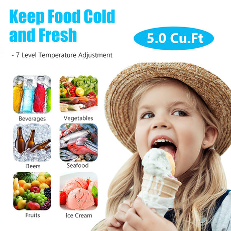 5.0 Cubic Feet Deep Chest Freezer Compact Freezers with Adjustable Thermostat Top Open Door Freezer Compressor Cooling with Rmovable Storage Basket for Home Kitchen Office and Bar (Black) WANAI