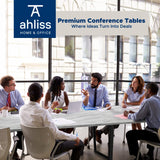 ahliss Sturdy Conference Table with Cable Management Grommets Modern Rectangle Office Meeting Table with Wood Tabletop and Metal Frame & Legs- Easy Assembly Boardroom Table (White Marble, 12 Foot) ahliss