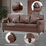 Brown Leather Couch, Comfy Classic 3 Seater Living Room Sofa，Mid-Century Modern Sofa with Detachable Cushions 84" for Living Rooms, Bedrooms, Offices,Apartments Tool-Free Assembly(Brown PU + Sofa) INOTEVERITORY
