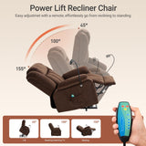COLAMY Large Wide Power Lift Recliner with Massage and Heat, Extended Footrest for Big Elderly, Phone Stand,Hidden Storage Compartments and Cup Holders for Living Room（Darkbrown COLAMY