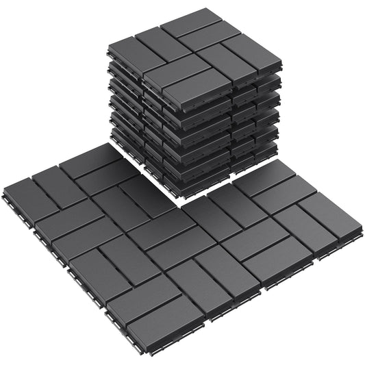 Goovilla Plastic Interlocking Deck Tiles, 9 Pack Outdoor Patio Flooring, 12"x12" Interlocking Decking Tile Outdoor All Weather Use, Waterproof Patio Pavers for Pool Balcony Backyard Porch, Dark Grey