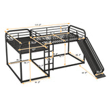 CITYLIGHT Metal Quad Bunk Beds for 4, Full and Twin Size L-Shaped Bunk Beds with Slide and Ladder, 4 Bunk Beds for Kids Boys Girls and Multi Children's Family,Black CITYLIGHT