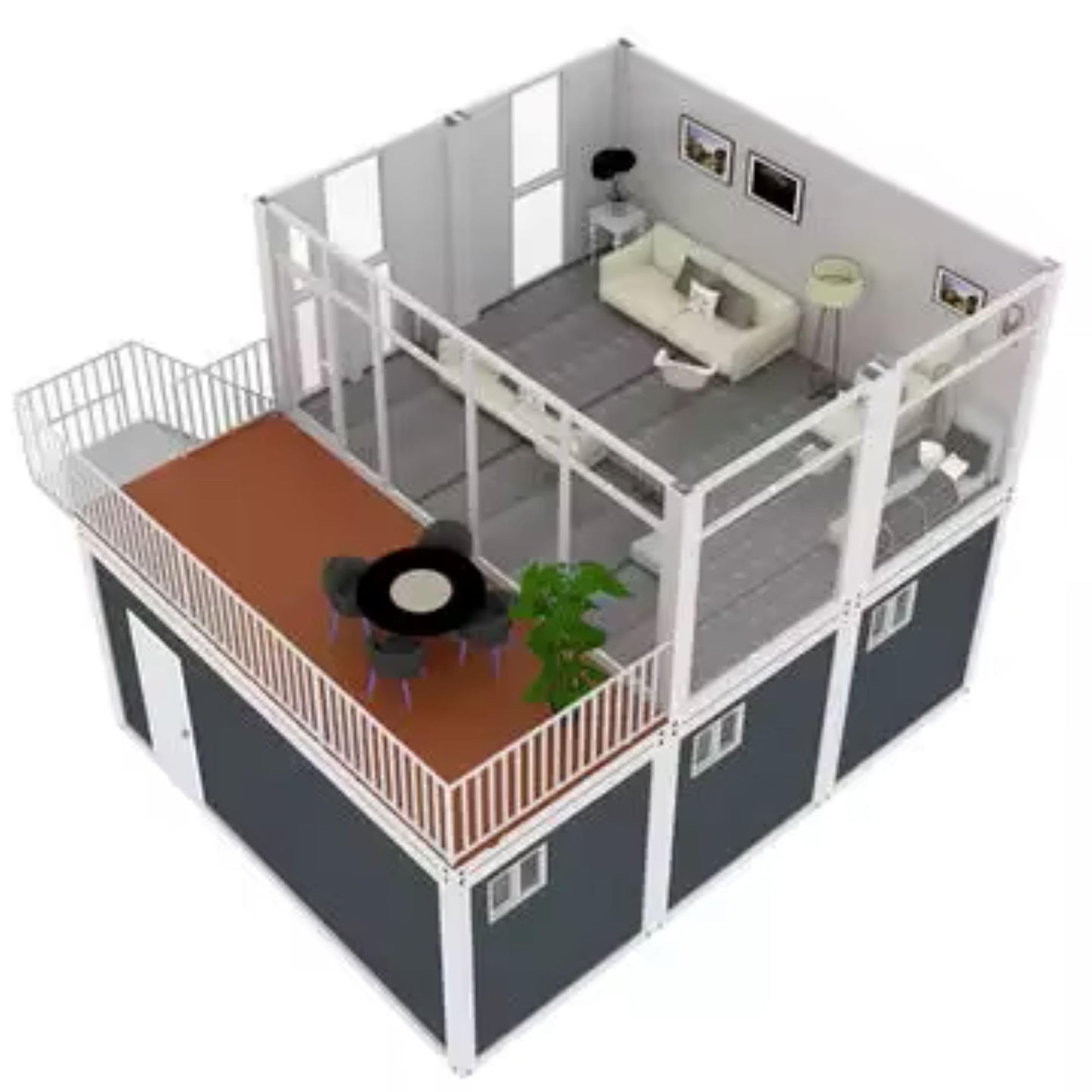 S.E.Q Double Story Fully Equipped prefab Expandable Container House, Luxury Home Stairs Included Free Bed Set