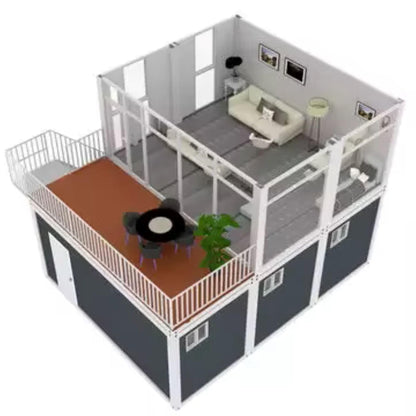 Double-Story House with Balcony. Fully Equipped Bathroom, 4-6 bedrooms prefab Container House. 20ft Combined Container Home with Stairs with Free Water Heater (40 ft) Free Bed - WoodArtSupply