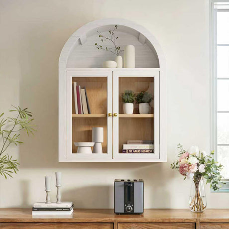 Furnaza Arched Wall Mounted Medicine Cabinets with Tempered Glass Doors,Bathroom Cabinet with Adjustable Shelf for Kitchen,Living Room Furnaza