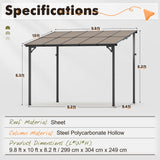 Crownland 10'x10' Outdoor Gazebo Hardtop, Wall-Mounted Lean-to Gazebo with Dewatering Hole, Large Outdoor Pergola Awning, Waterproof for Deck, Backyard, Garden, Porch Crownland