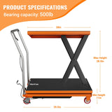Hydraulic Lift Table Cart, 500lbs Capacity 28.5" Lifting Height, Manual Single Scissor Lift Table with Locking Wheels and Non-Slip Pad, Hydraulic Scissor Cart for Material Handling and Transportation GarveeTech