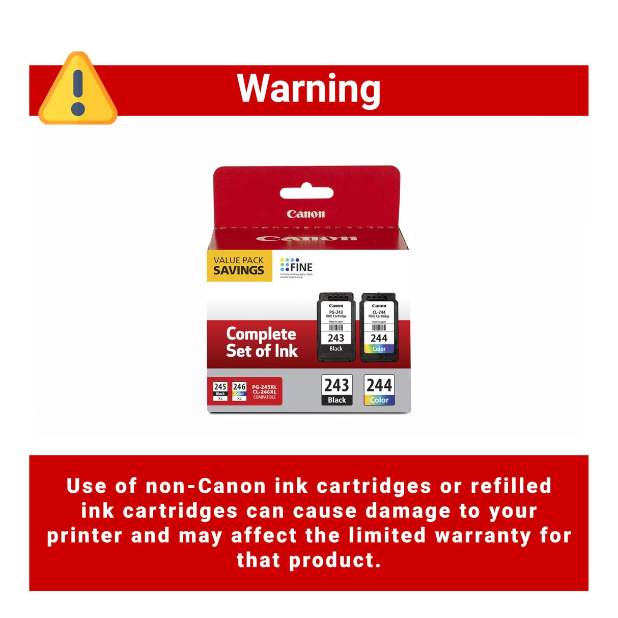 Canon PG-243 / CL-244 Genuine Ink Value Pack (2 Cartridges), Compatible with iP2820, MX492, MG2420/2520/2920/2922/2924/3020/2522/2525, TS3120/302/302a/202/4520/3320 Canon