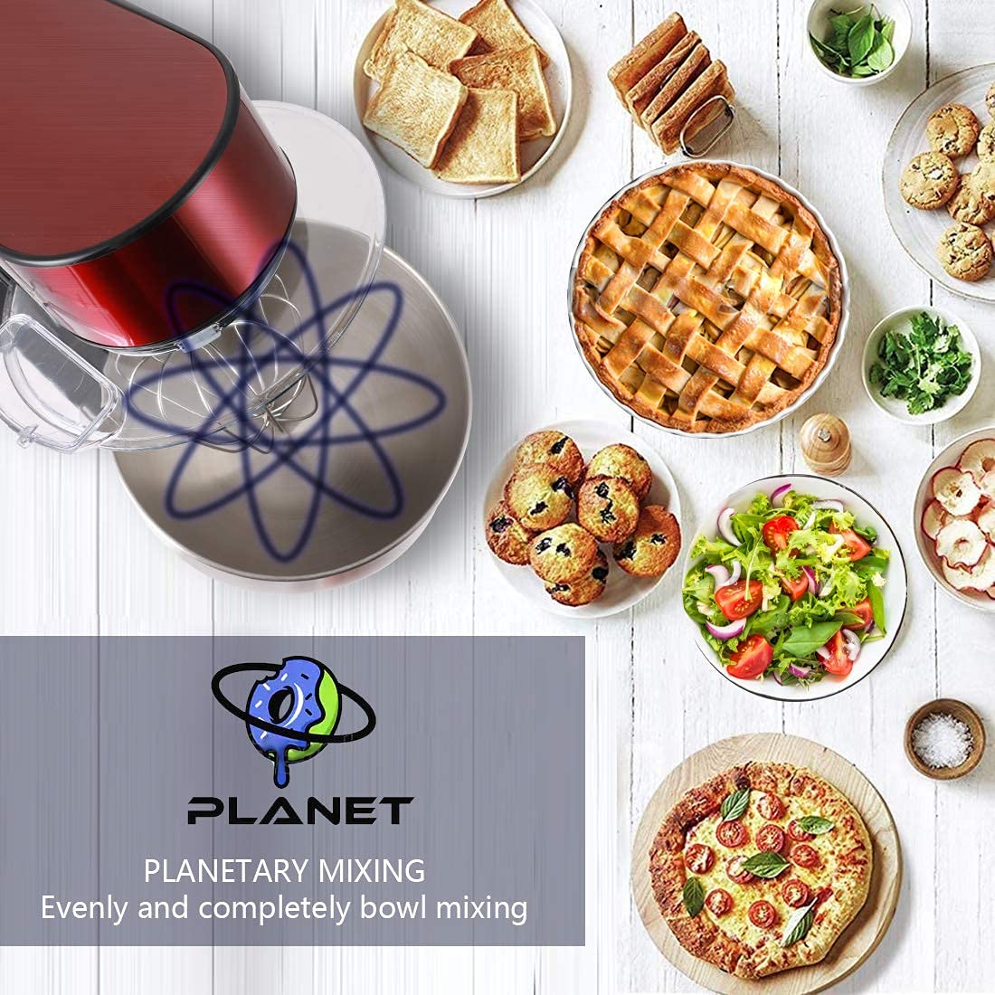 Stand Mixer, CUSIMAX 6.5QT Stainless Steel kitchen Electric Mixer 6-Speeds Tilt-Head Dough Mixers for Home Use with Dough Hook, Wire Whisk & Flat Beater, Splash Guard, Red CUSIMAX