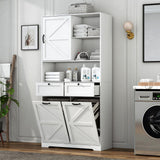 78" Tall Tilt-Out Double Doors Laundry Cabinet Hamper w Hidden Laundry Hamper,Large Pull Out Laundry Room Storage Cabinets,Kitchen Double Tilt Out Trash Cabinet,13X2 Gallon Bathroom Organizers(White) jiteentarou