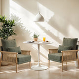 VINGLI Boho Braid Accent Armchairs Set of 2,Mid-Century Modern Chiars with Solid Wooden Armrest,Comfy Louge Cushion Chairs with Waist Pillow for Bedroom,Living Room,Reading Room, Dark Green VINGLI