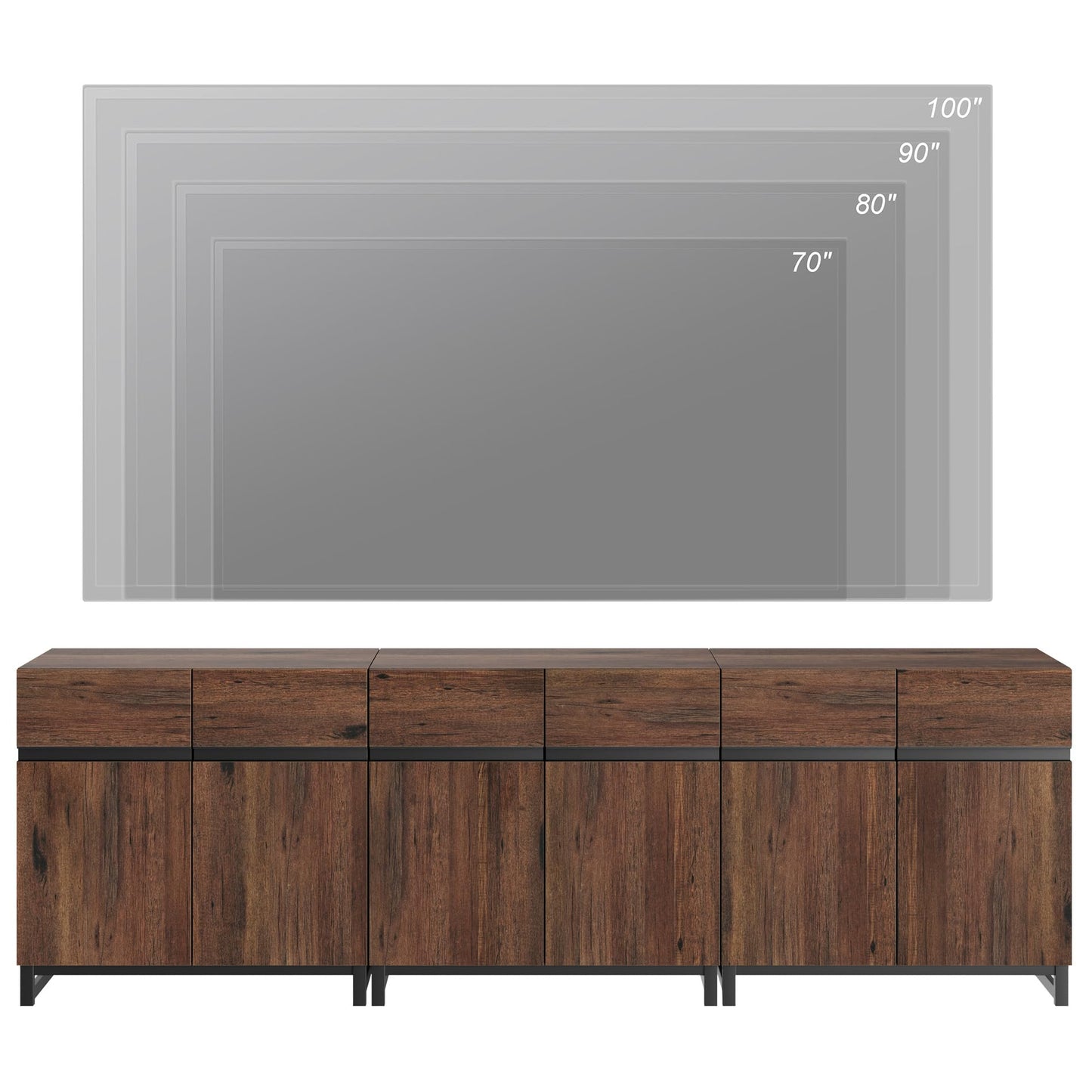 WAMPAT Modern TV Stand for TVs up to 100 inch, 3 in 1 Entertainment Center TV Console with Adjustable Shelves and Metal Base for Living Room,Bedroom,Brown