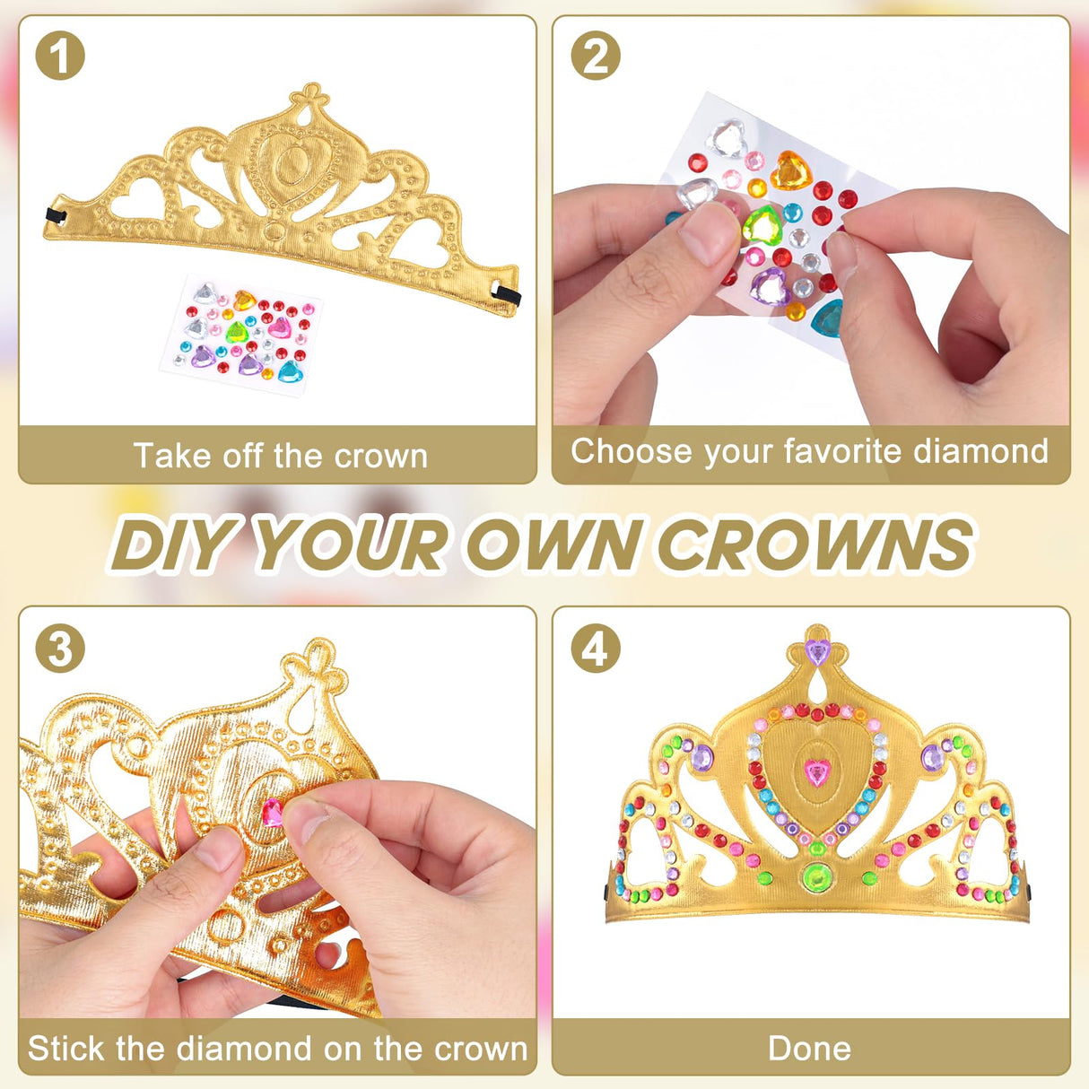 60 Pieces Gold Foam Crowns Princess Crown Craft Diy Princess Tiaras Crowns with Diamond Sticker Gem Rings Making Crown Kits for Birthday Party Favor Supplies PLUVAVA
