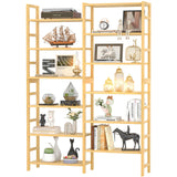 Homykic Double Wide Bamboo Bookshelf, 6-Tier Large Open Bookcase with 12 Display Shelves, 6ft Tall Freestanding Book Shelf for Home Office, Bedroom, Living Room, Plants, Natural Homykic