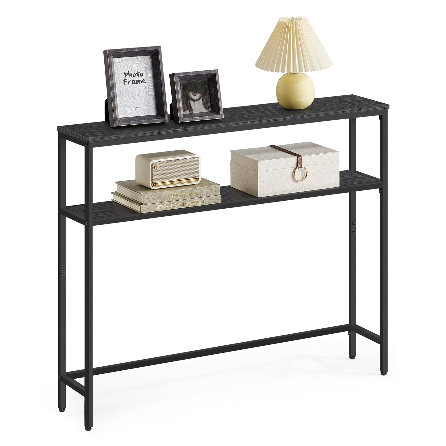 VASAGLE Console Table, 2-Tier Sofa Table, 7.9 x 39.4 x 31.5 Inches, Narrow Entryway Table, Modern Entry Table with 2 Shelves, for Living Room, Bedroom, Charcoal Gray and Ink Black ULNT131B22