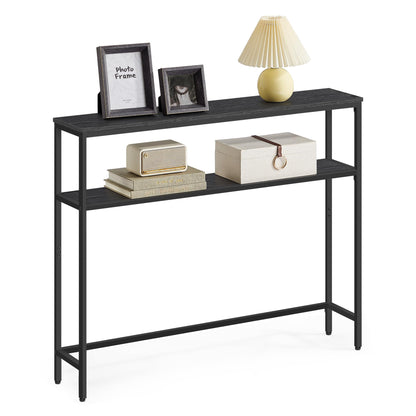 VASAGLE Console Table, 2-Tier Sofa Table, 7.9 x 39.4 x 31.5 Inches, Narrow Entryway Table, Modern Entry Table with 2 Shelves, for Living Room, Bedroom, Charcoal Gray and Ink Black ULNT131B22