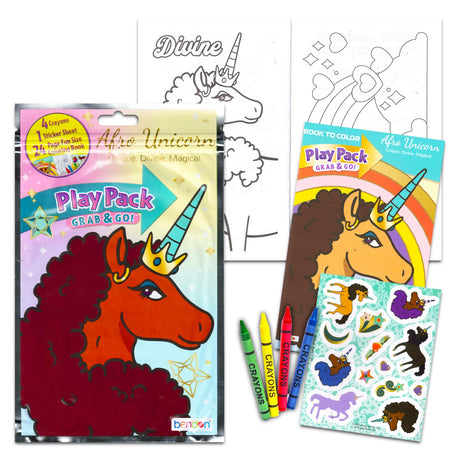 Afro Unicorn Activity and Coloring Book Bundle - Unicorn Coloring Set for Black Girls Includes Afro Unicorn Coloring Book and Play Pack with Tattoos, Stickers, More (Coloring Books for Black Kids) Game Party