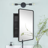 TEHOME Farmhouse Black Metal Framed Recessed Bathroom Medicine Cabinet with Beveled Mirror Rounded Rectangle Bathroom Medicine Cabinet 16x24 inch TEHOME