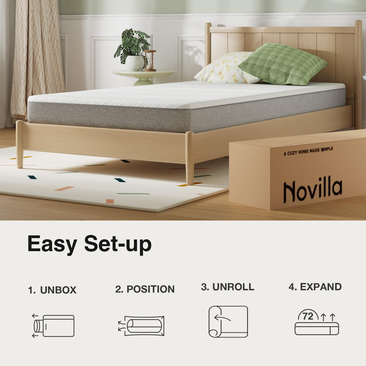 Novilla Full Mattress, 8 Inch Full Size Mattress, Gel Memory Foam Mattresses for Pressure Relief & Reliable Support & Cooling Night Sleep, CertiPUR-US Certified in a Box, White & Grey Novilla