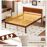 Giantex Full Size Wood Platform Bed with Headboard, Mid Century Solid Wood Full Bed with Slat Support, Double Bed Frame with 16" Under Bed Storage, No Box Spring Needed, Easy Assembly, Walnut Giantex