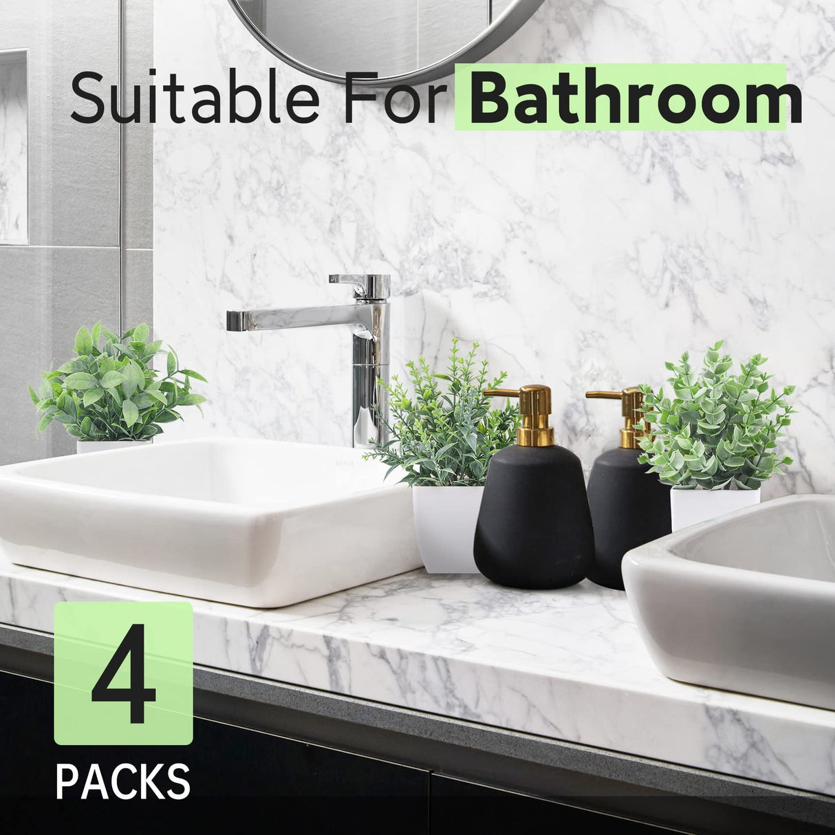 Der Rose 4 Pack Fake Plants Mini Artificial Greenery Potted Plants for Home Decor Indoor Office Table Room Farmhouse Der Rose