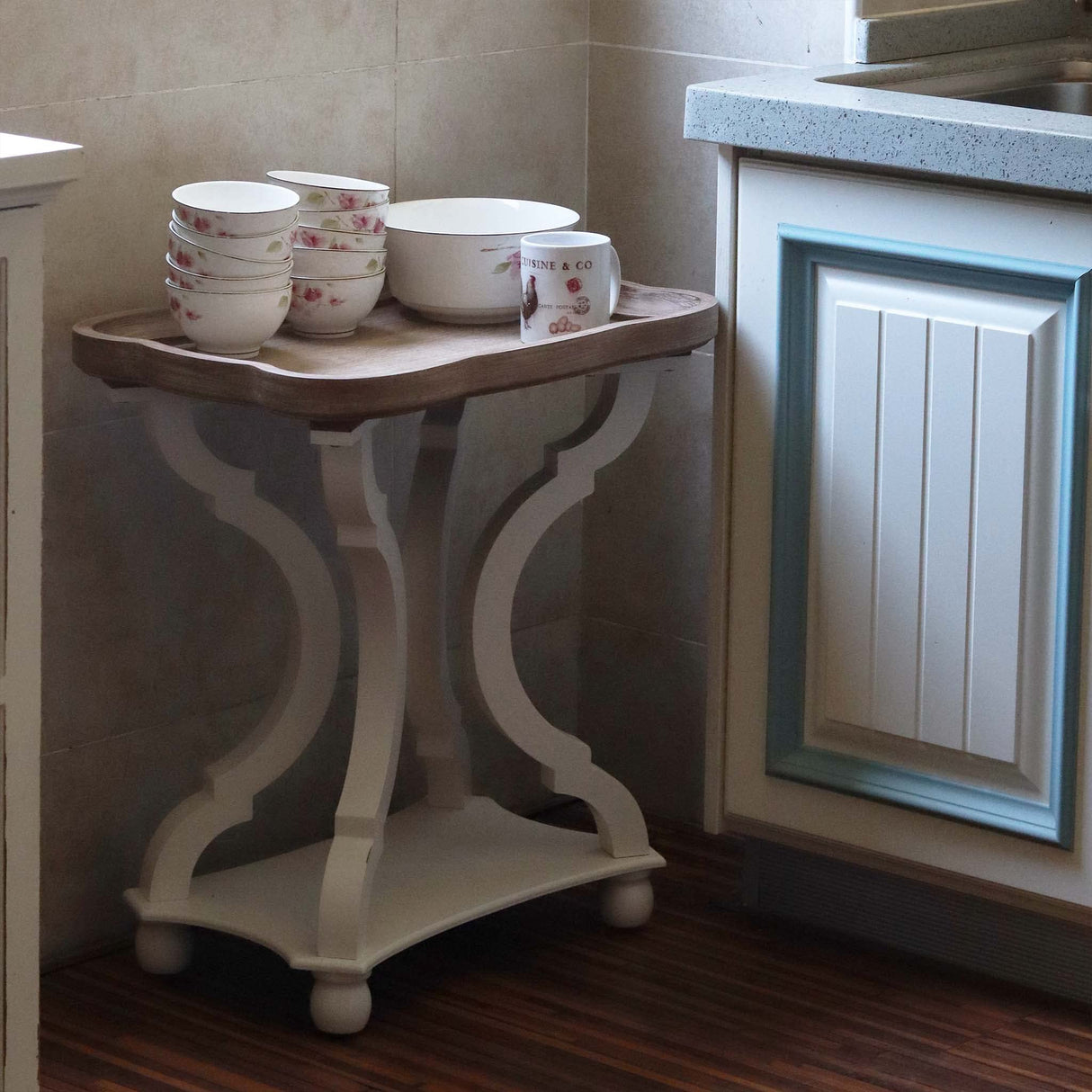 PARISLOFT Walnut Wood Coffee Table,French Country Inspired Nightstands,Natural Wood Tray Top End Table for Living Room,Farmhouse Style PARISLOFT