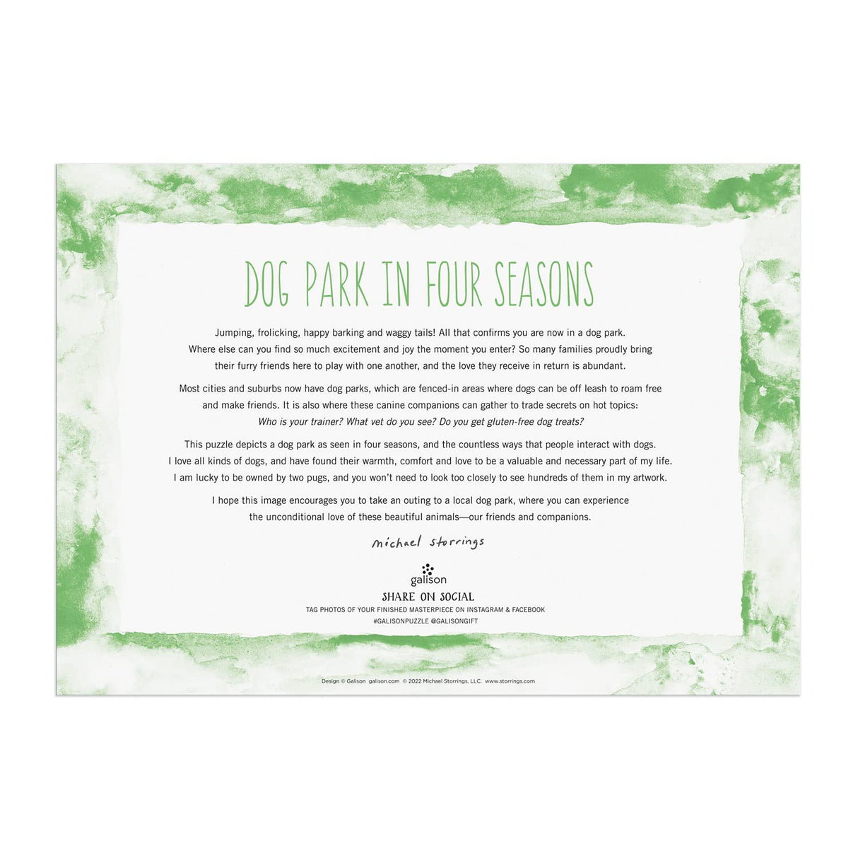 Galison Michael Storrings Dog Park in Four Seasons 1000 Piece Puzzle from Galison - Beautiful 1000 Piece Puzzle for Adults, Challenging and Fun, Thick and Sturdy Pieces, Great Gift Idea Galison