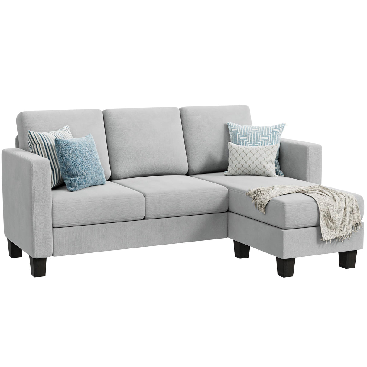 YESHOMY Convertible Sectional Small Sofa L-Shaped Couch Seat with Modern Linen Fabric, for Living Room, Apartment,Study and Office, 70", Light Gray YESHOMY