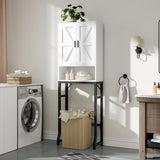 USHOWER Over The Toilet Storage Cabinet, Bathroom Organizers and Storage with Barn Doors, Thicken Metal Stand & MDF Wood Above Toilet Storage Cabinet, Freestanding Space Saver, White USHOWER
