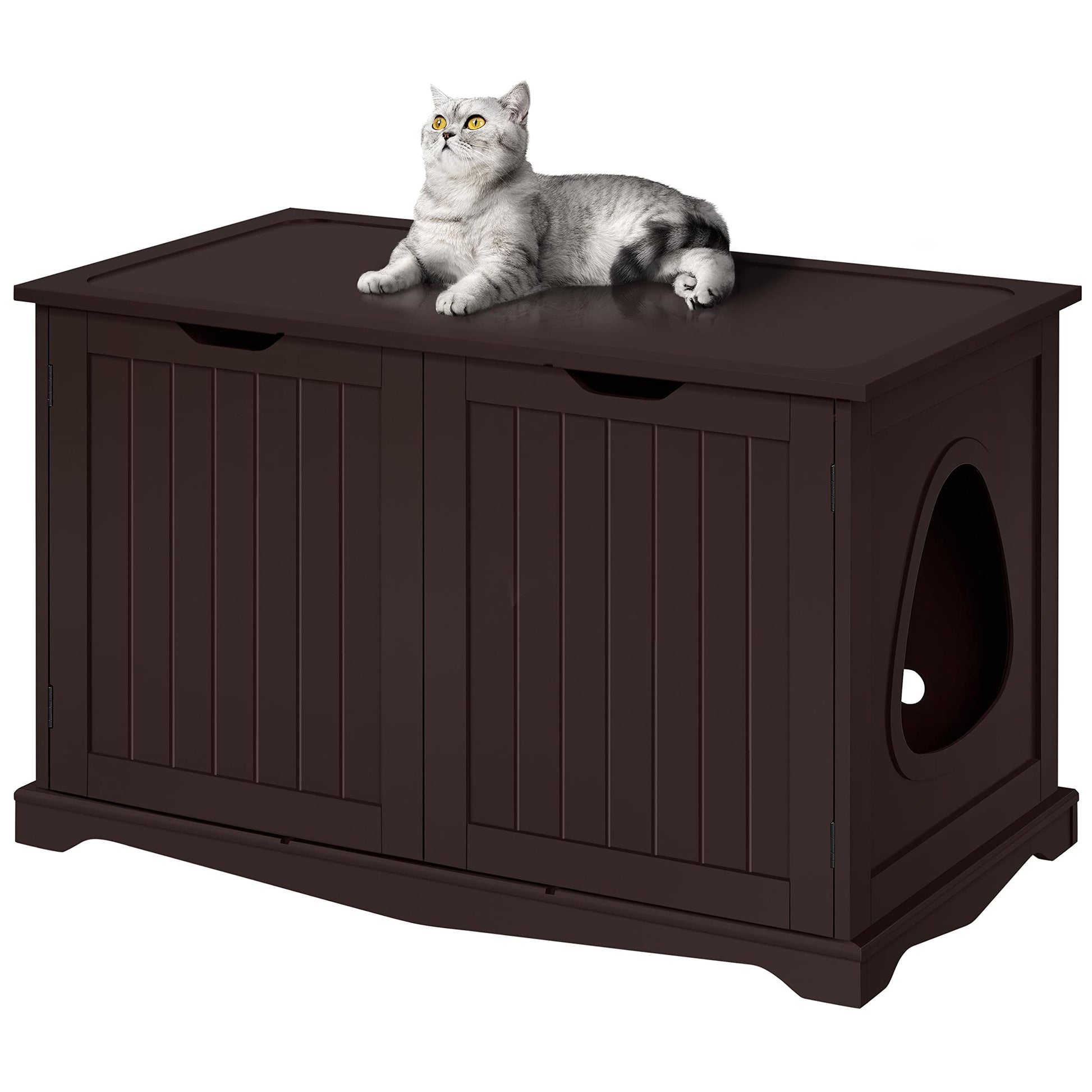 Yaheetech Cat Litter Box Enclosure, Cat Litter Box Furniture Hidden, Wooden Pet Crate Cat Washroom Storage Bench with Divider Home Litter Loo Indoor Cat House Espresso - WoodArtSupply