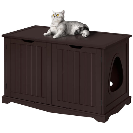 Yaheetech Cat Litter Box Enclosure, Cat Litter Box Furniture Hidden, Wooden Pet Crate Cat Washroom Storage Bench with Divider Home Litter Loo Indoor Cat House Espresso Yaheetech