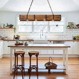 4 Lights Rustic Wood Chandelier with 5W LED Downlight Dimmable, Farmhouse Pendant Light Fixtures for Dining Room, Pool Table Light-39inches BAOURE