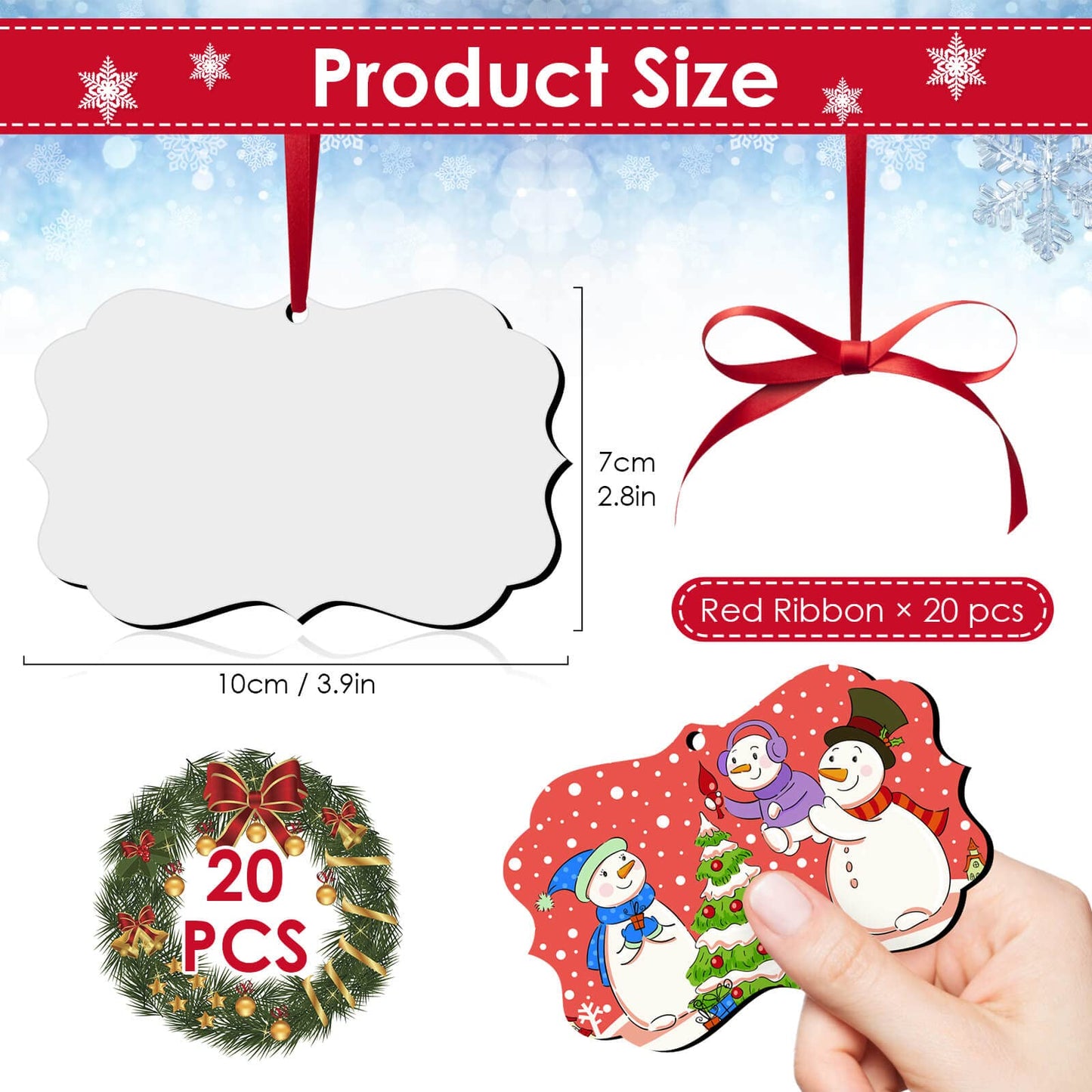 Cridoz 3.9" × 2.8" Sublimation Ornament Blanks, 20 Pieces Sublimation Blanks Ornaments Products for Christmas Day and Halloween Day Decoration