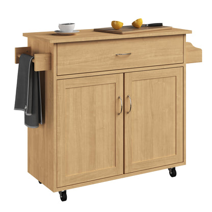 Lavish Home Kitchen Island with Spice Rack and Storage Cabinet - Rolling Cart with Drawers to Use as Coffee Bar, Microwave Stand, or Storage (Oak) - WoodArtSupply