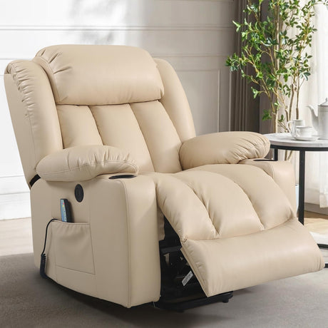 PARKOL Power Lift Recliner Chair for Elderly Breathable Leather Recliner Chair with Massage and Heat,2 Cup Holders,Electric Stand Assist,USB Ports,Gifts for Family (Beige) PARKOL