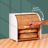 HOMEFULLY Bamboo Double Layer Bread Box for Kitchen Countertop, Roll Top Bread Box Wood, Extra Large Bread Box for Kitchen Storage, Modern Bread Bin Wooden (White) Homefully Co