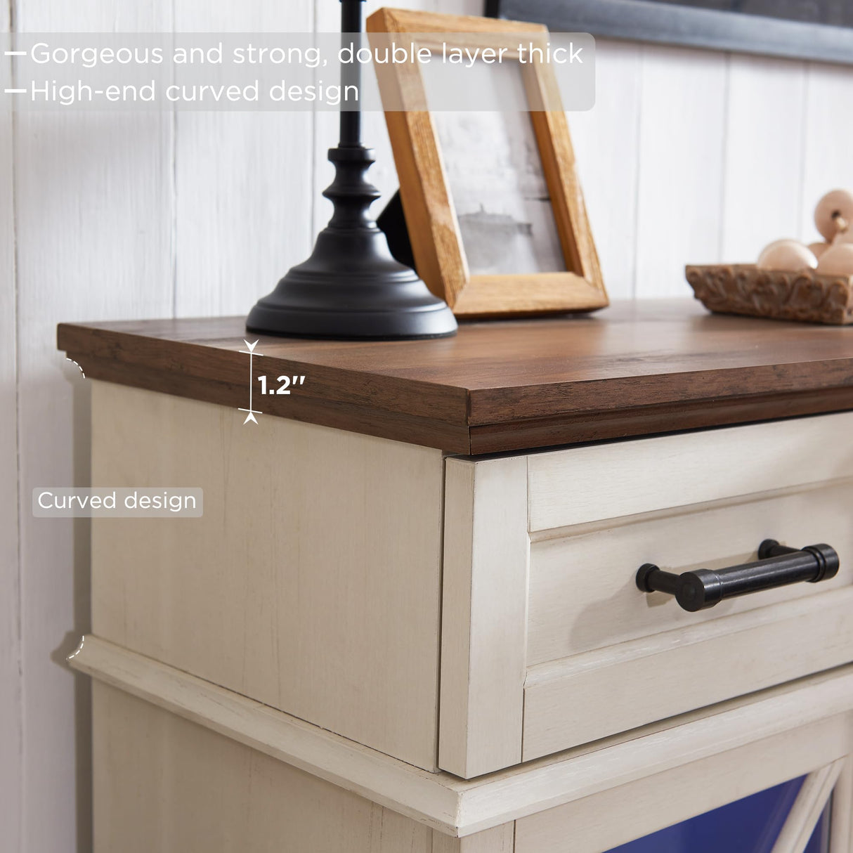 OKD 3-Sided Farmhouse Electric Fireplace TV Stand for TVs up to 80'', Highboy Entertainment Center with Glass Door Storage Cabinet, 70'' Large TV Stands with 36'' , Antique White OKD