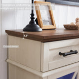 OKD 3-Sided Farmhouse Electric Fireplace TV Stand for TVs up to 80'', Highboy Entertainment Center with Glass Door Storage Cabinet, 70'' Large TV Stands with 36'' , Antique White OKD