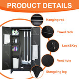 Metal Garage Storage Cabinet, 75“ Cleaning Tool Storage Cabinet, Multifunctional Garage Storage Broom Closet with Doors, Handing Rod (Black, Door-2) CBNTKI
