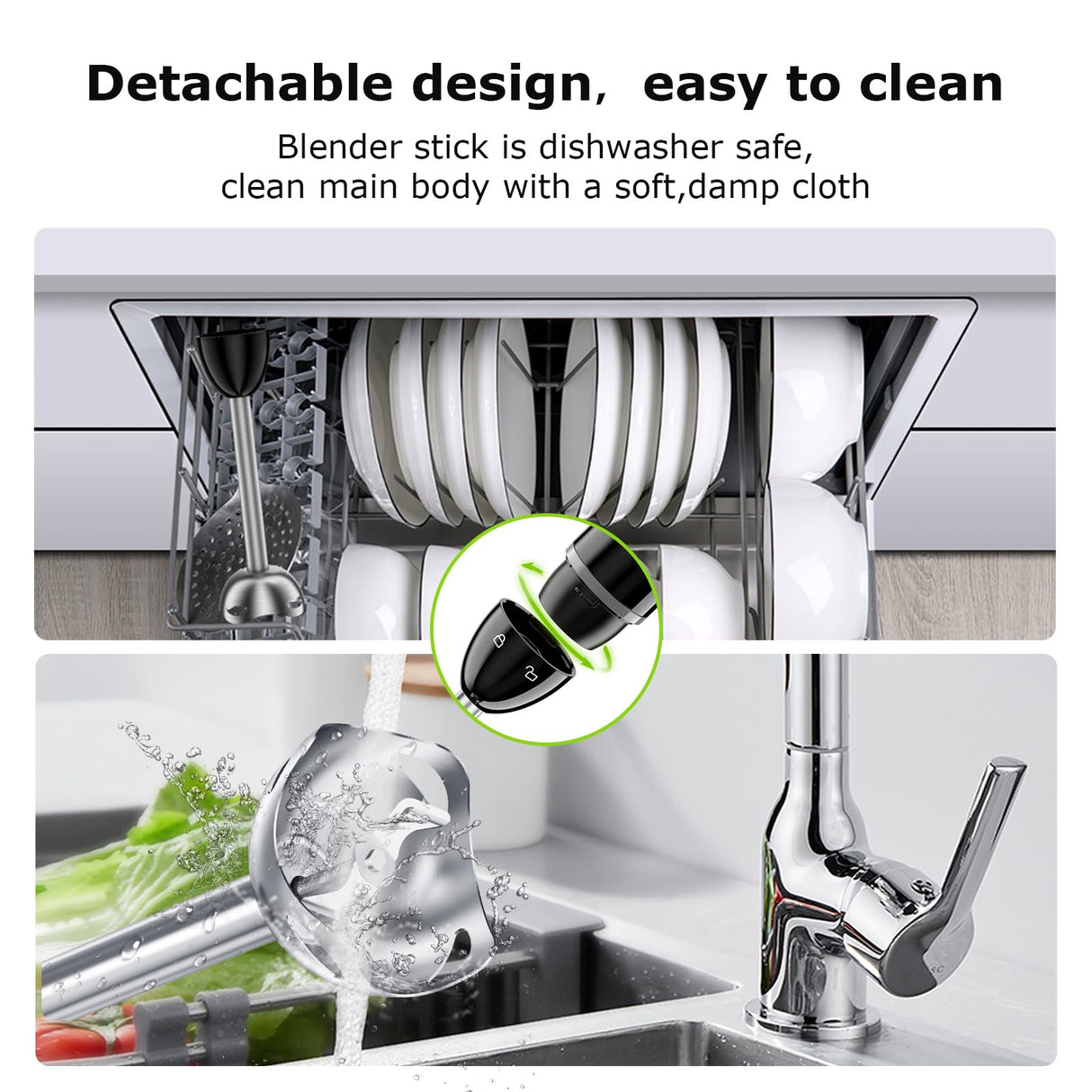 Bonsenkitchen Hand Blender, Immersion Blender with 2 Mixing Speed, Electric Handheld Blender Portable Stick Mixer with Stainless Steel Blades for Soup, Smoothie, Puree, Baby Food Bonsenkitchen