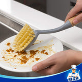 MR.SIGA Dish Brush with Long Bamboo Handle Built-in Scraper, Scrub Brush for Pans, Pots, Kitchen Sink Cleaning, Pack of 2 MR.SIGA