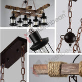 Farmhouse Chandelier Wood Hanging Pendant Lighting Vintage Ceiling Light Fixture 8 Heads for Bar Coffee Dining Table Kitchen Island Bar Easy to Install iMeshbean
