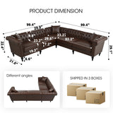 Kvutx 99.4" X 99.4" L Shaped Couch Faux Leather Sectional Couch with Three Pillows Chesterfield L Shaped Sofa 5 Seat PU Leather Sectional Couches for Living Room Brown Kvutx